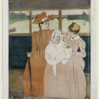 Mary Cassatt, Dans l&#039;omnibus, 1890-1891, Pointe sèche, gravure à l&#039;eau-forte par vernis mou et aquatinte en couleur, 36.6 x 26.8 cm (plaque)