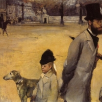 Edgar Degas, Le Place de la Concorde; dit aussi : Le Vicomte Lepic et ses filles traversant la place de la Concorde, vers 1875, huile sur toile,  78.4 x 117.5 cm