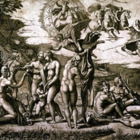 Marcantonio Raimondi, Le Jugement de Paris, d&#039;après Raphaël, vers 1515-1517, gravure, 28.6 x 43.3 cm (image)