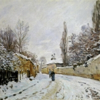 Alfred Sisley, Route sous la neige, Louveciennes, vers 1876, huile sur toile, 46 x 55 cm