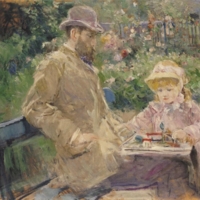 Berthe Morisot, Eugène Manet et sa fille dans le jardin à Bougival [ou] À la campagne, 1881, huile sur toile, 73 x 92 cm