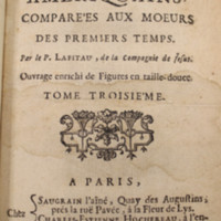 Mœurs des sauvages ameriquains comparées aux moeurs des premiers temps. Tome troisième (title page of Part 3)