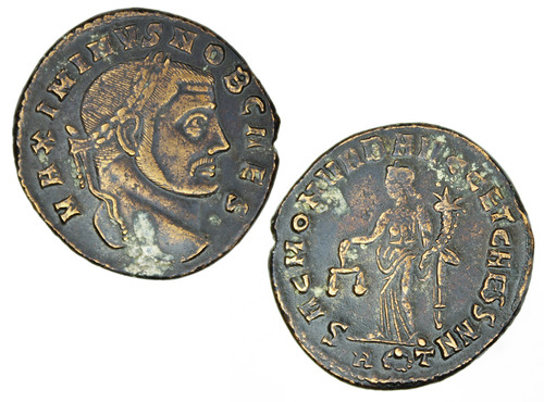 Coin: nummus (AE 2) of Maximinus II (also known as Maximinus Daza)