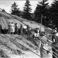 Photograph of Stratford Shakespearean Festival’s audience entering tent theatre